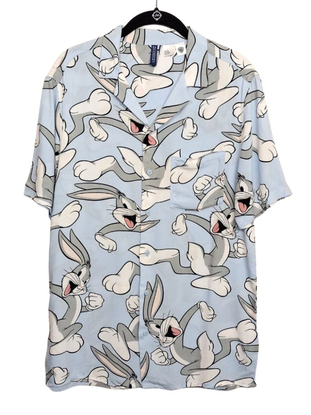 DIVIDED Bugs Bunny Shirt Novelty Looney Tunes Print Blue Camp Button Down Small